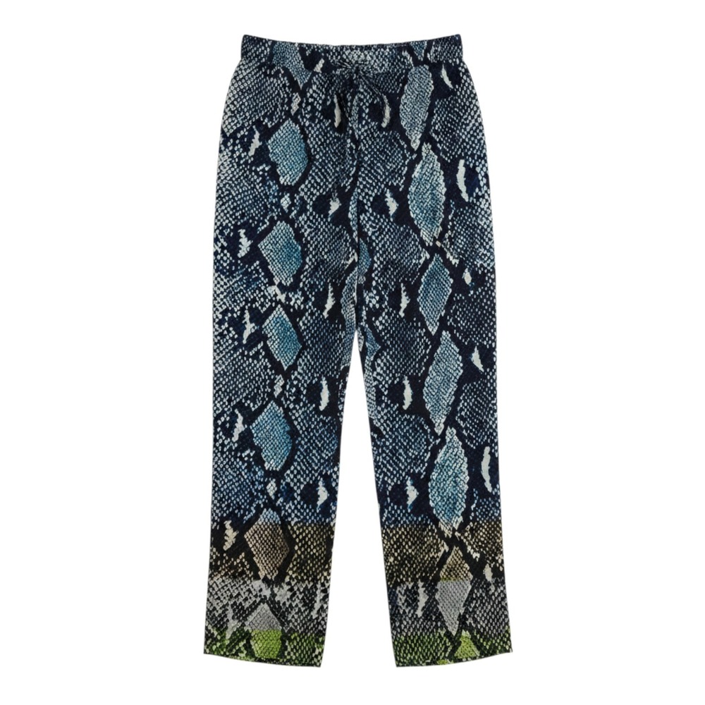Diane Von Furstenberg Bennet Pants 0 Blue Snakeskin Silk Pull On Two Animal